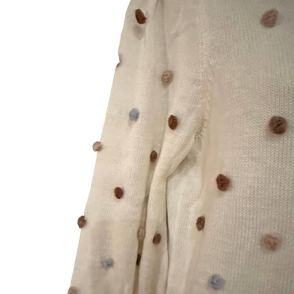 Storia Womens Large Ivory Crewneck Sweater With small Pom Pom Trim - Picture 5 of 7